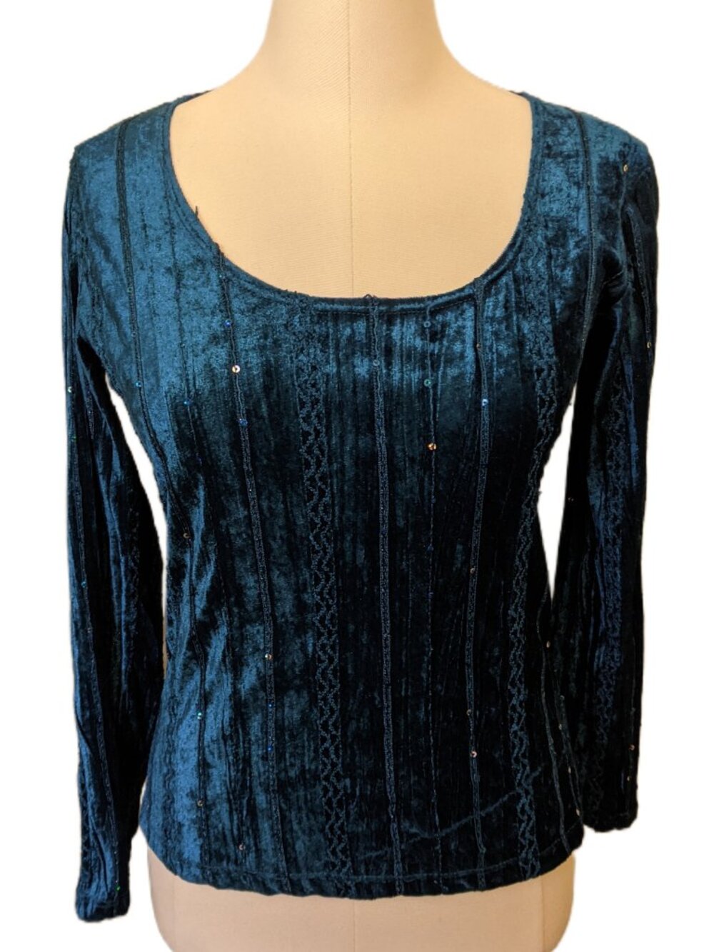 Vintage Y2K Velvet Sequin Top Blue Party Whimsigoth Night Luxe Vamp Romantic S